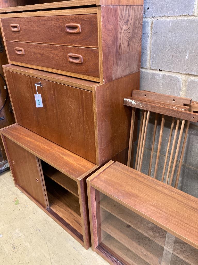 A Danish P.S.System teak six section wall unit with bureau section, width 80cm